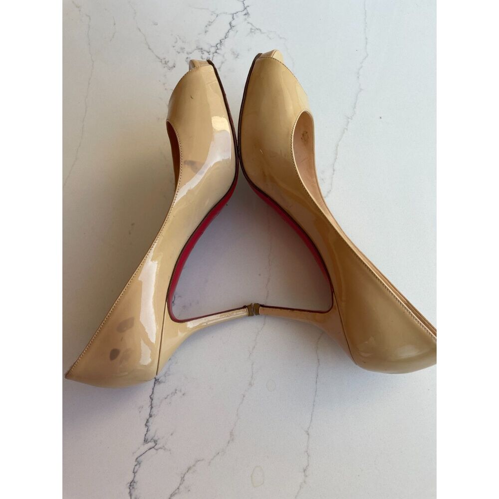 ~ Christian Louboutin Authentic Pumps 37.5 Flaws Heels 3" PeepToe 7.5 Very Privé - Picture 9 of 16